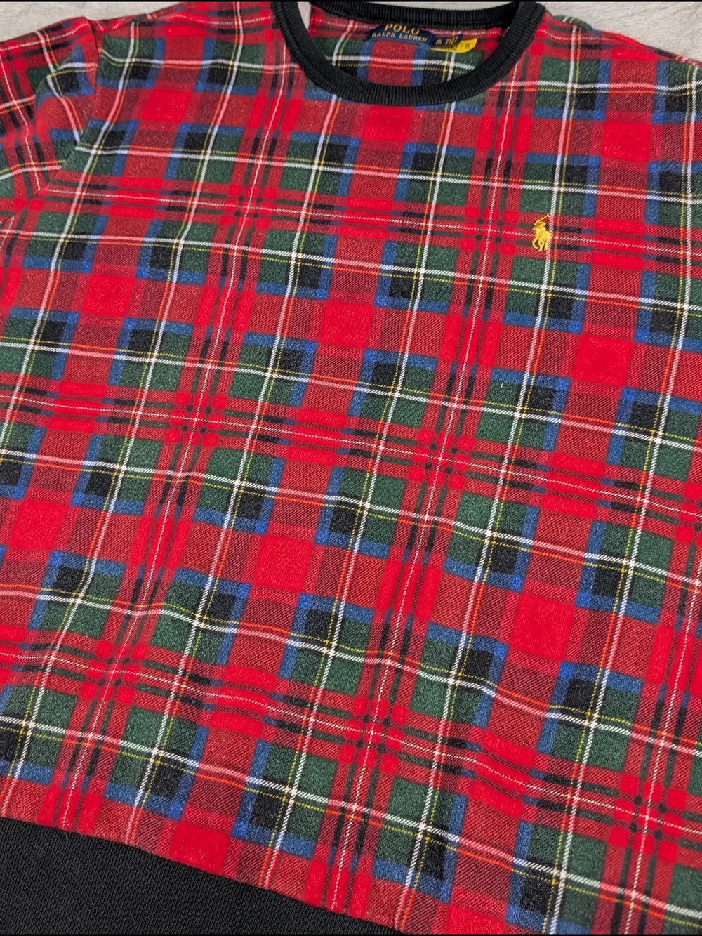 Polo Ralph Lauren Tartan Buffalo‎ Check Plaid Crewneck Sweatshirt Men XL